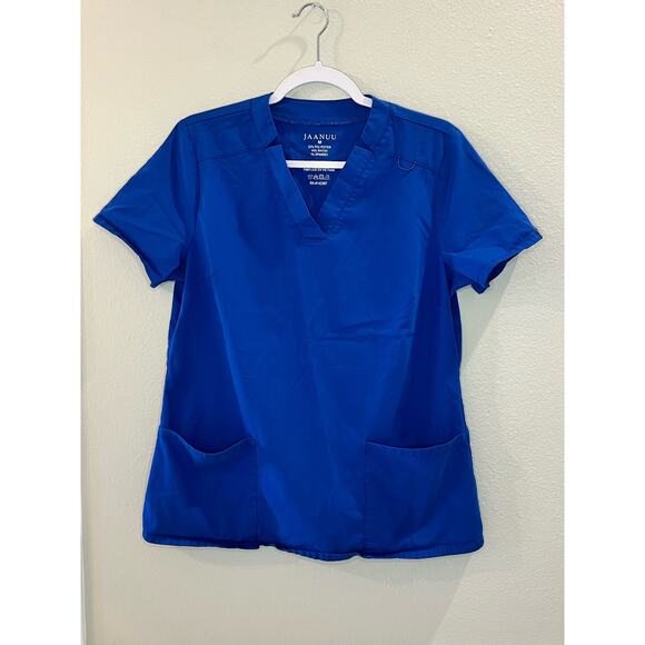 Jaanuu Woman’s Top V-neck Blue Scrub Top Only 2 Pockets Size Medium - Picture 1 of 8